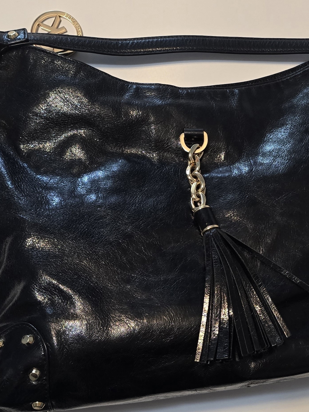 Michael Kors Black Leather Hobo with Gold Chain Tassel(26l